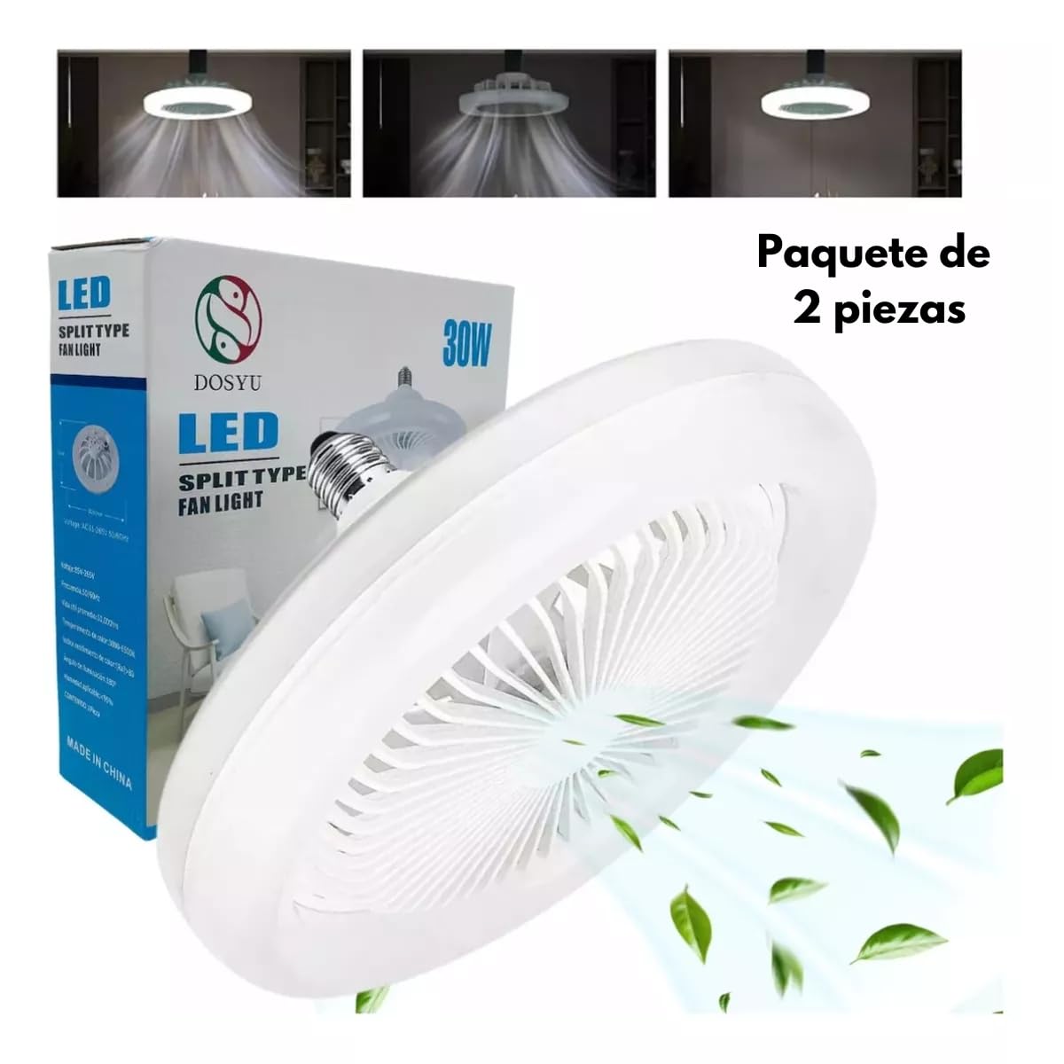 Pack de Lámpara de Techo Ventilador LED Dosyu Blanco Frío Silencioso