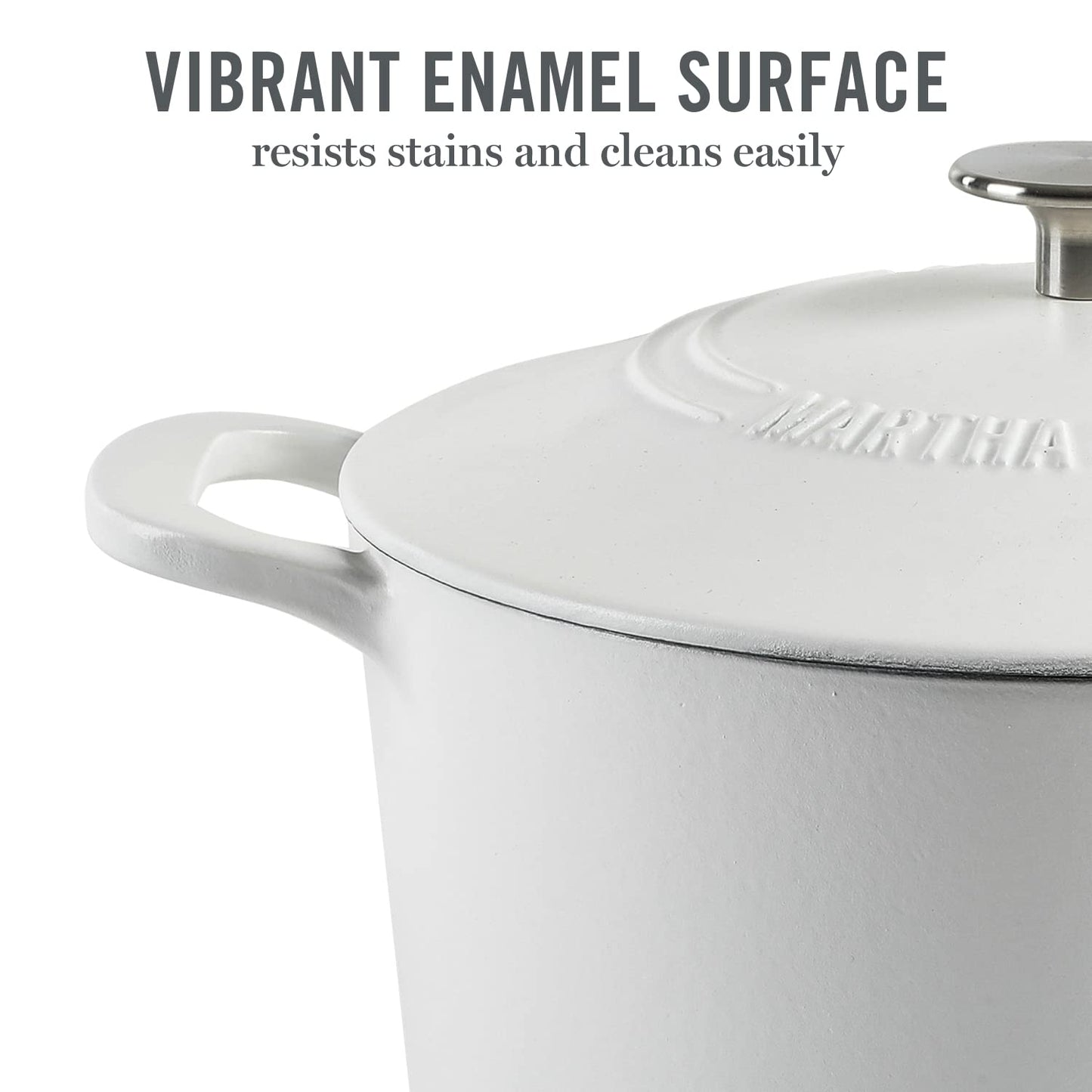 MARTHA STEWART Gatwick - Olla para horno holandesa de hierro fundido esmaltado de 7 cuartos con tapa, color blanco mate