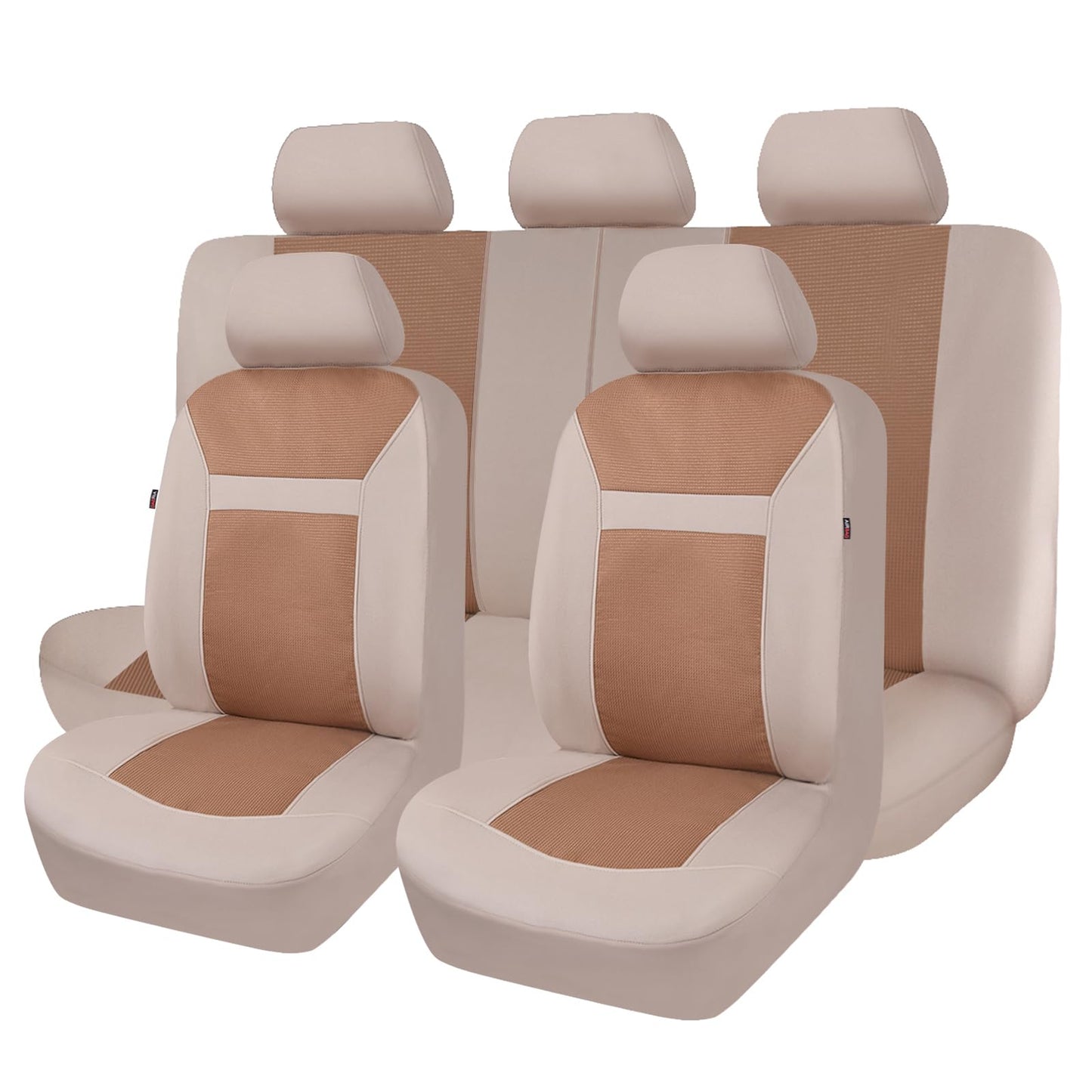 Flying Banner Car Seat Covers Full Set Universal fit Most Car,Truck,SUV and Van Comfortable Airbag Compatible Jacquard & Polyester (Beige Beige, Full Set - Low Back)