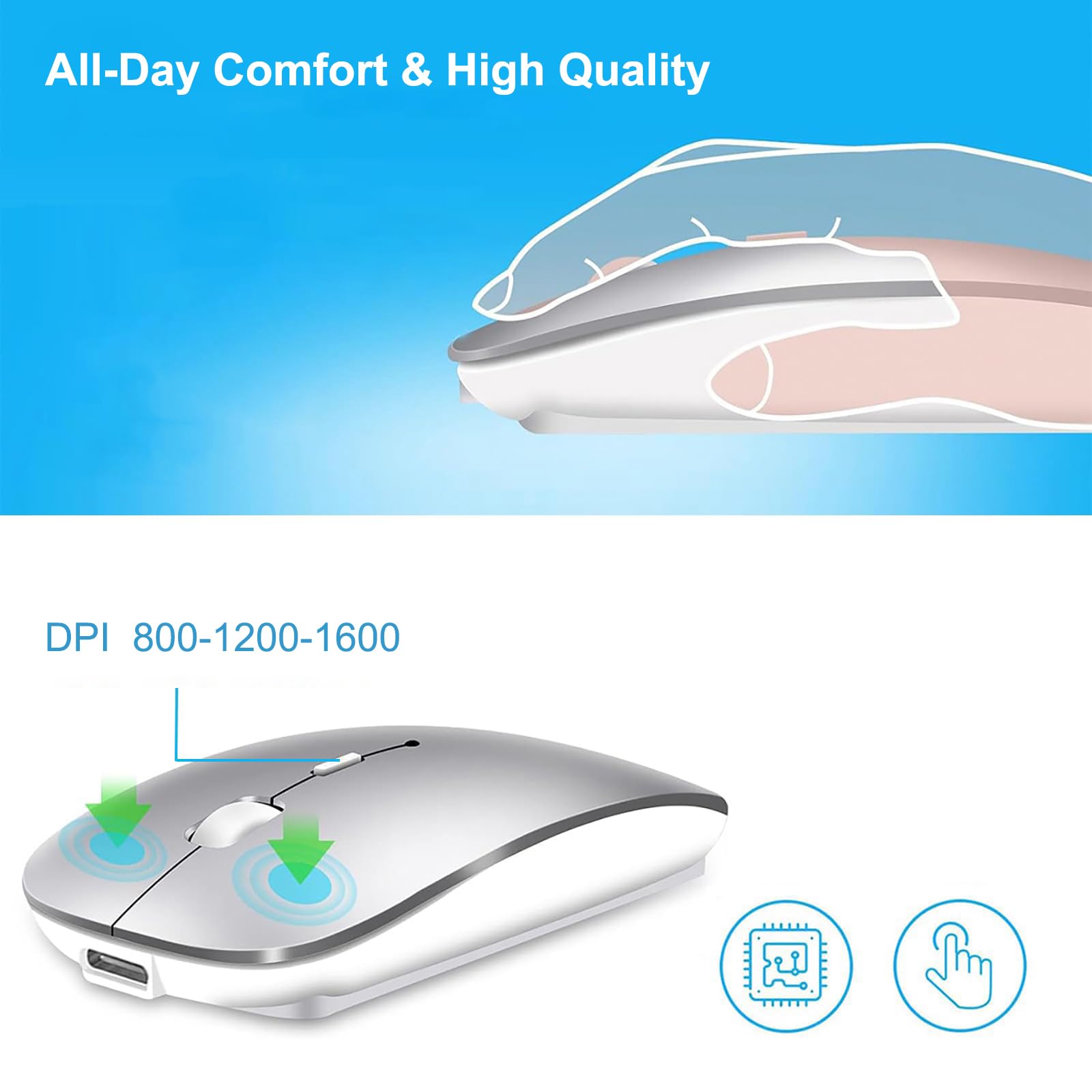 Mouse Inalámbrico Suteke Gris Recargable Tipo C para MacBook Air Pro iPad iMac y Portátil