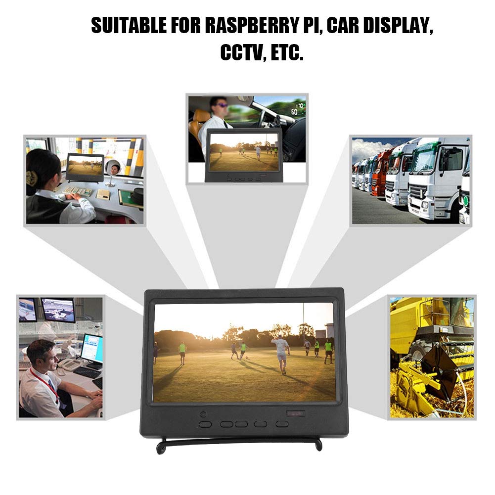Bewinner 7 Pulgadas 1024 x 600 Monitor Portátil Pantalla Multifunción Compatible con HDMI/VGA/AV Entrada para Raspberry Pi, Pantalla de Automóvil, CCTV, etc 8ms Tiempo de Respuesta(EEUU pulg)