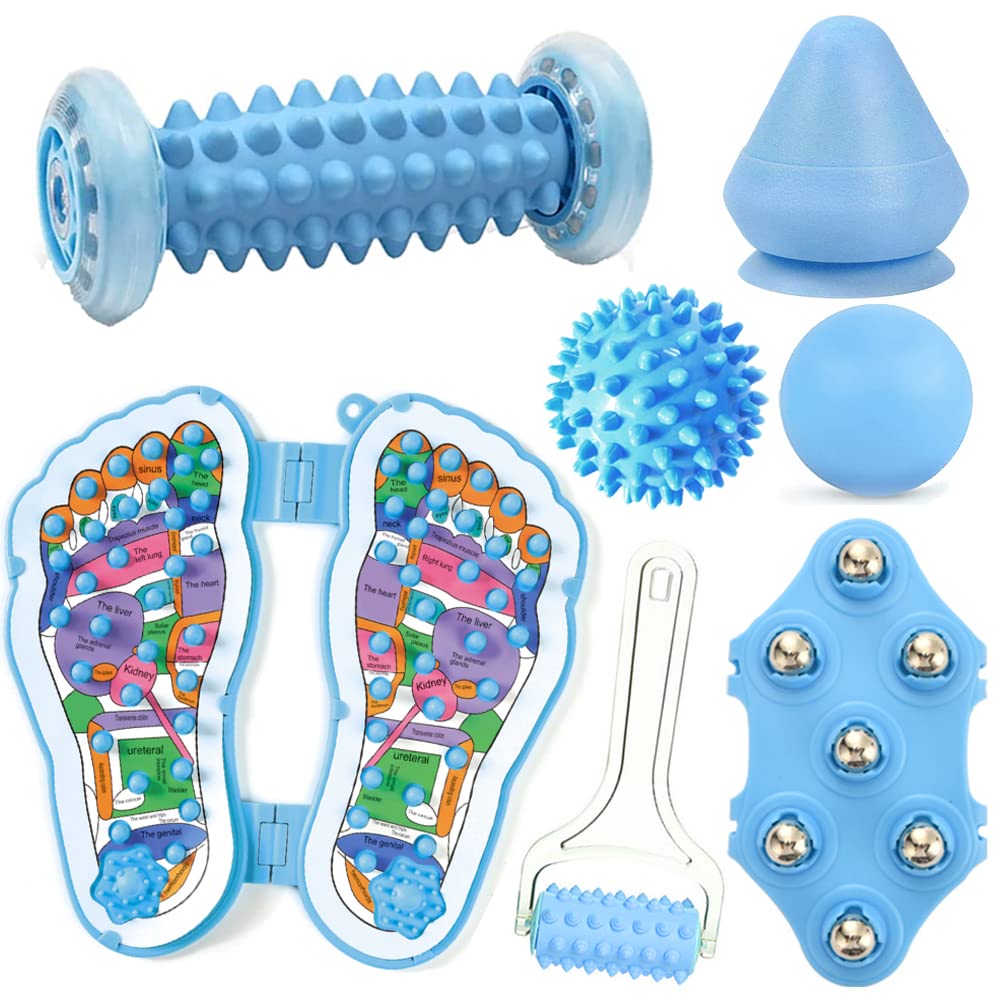 Rodillo de Bola de Masaje Kit 7 en 1 para Pies Fascitis Plantar Músculo Espalda Nalgas y Brazos Reducción del Estrés