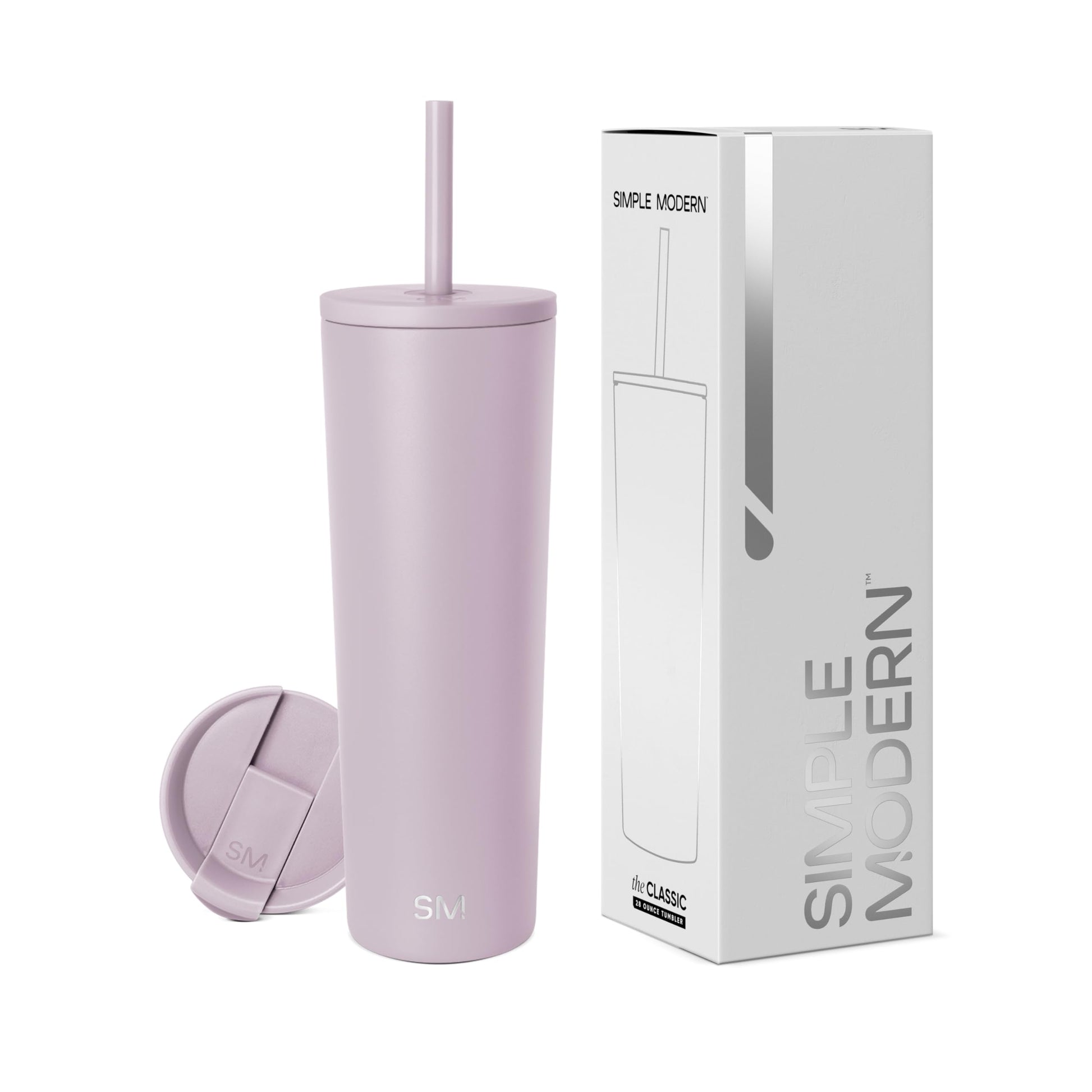 Vaso Térmico Simple Modern Lavender Mist con Pajita de Acero Inoxidable para Viajes 830ml