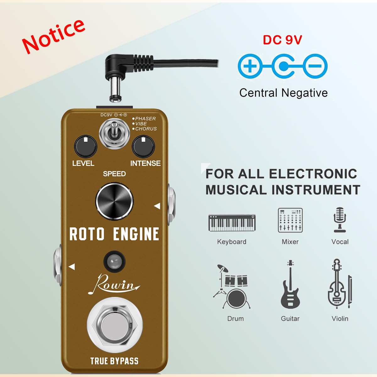 Rowin ROTO ENGINE - Pedal de efectos de simulador de altavoz rotativo Mini pedal de efectos de guitarra digital Phaser/Vibe/Chorus 3 modelos con almacenamiento de pedal de sonido Timbre True Bypass