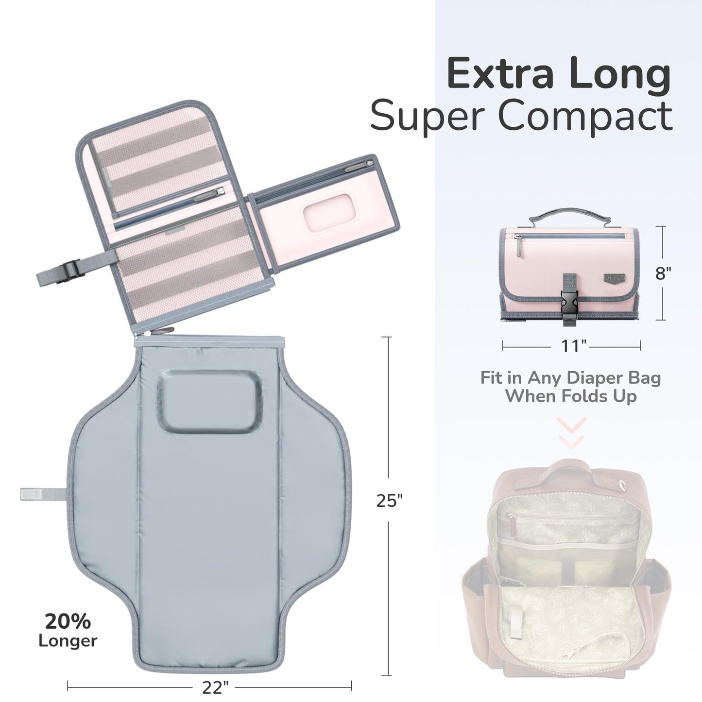 Cambiador portátil de pañales con correa para el hombro, cambiador de viaje desmontable con bolsillo para toallitas para bebé, regalos para baby shower, niñas recién nacidas y niños (rosa)