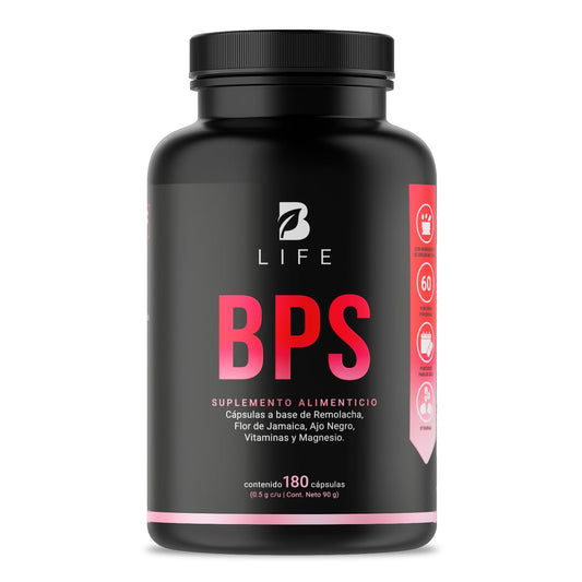 BPS con 180 Cápsulas. 1500 mg por porción de Betabel (Remolacha), Flor de Jamaica, Ajo Negro, Vitaminas y Magnesio. Ingredientes Naturales. BPS B Life.
