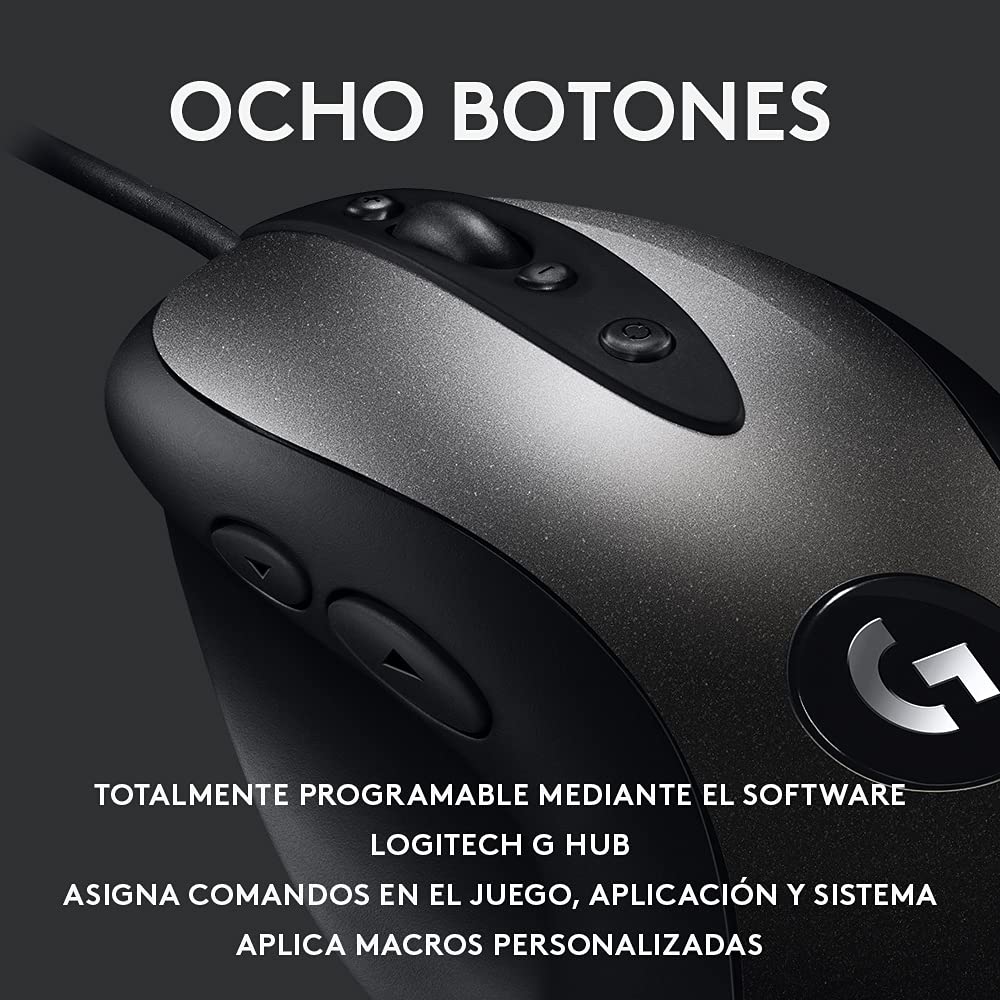 Logitech G MX518 Mouse Gaming con Cable, Captor HERO 25K, 25,600 DPI, ARM Procesador, 8 Botones programables, Compatible con PC/Mac - Negro/Gris