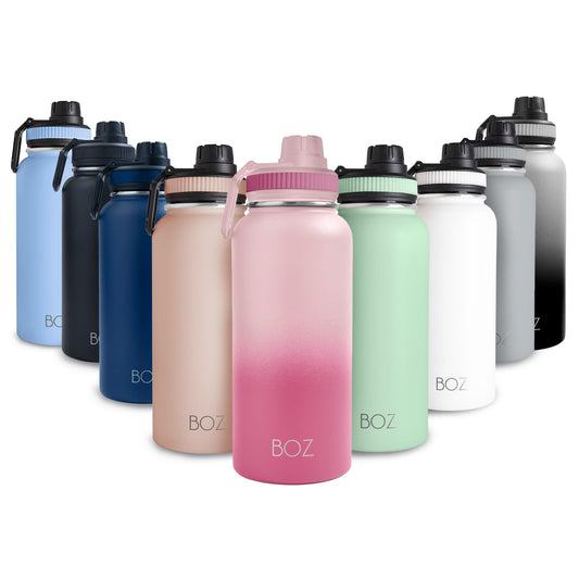 BOZ Botella de acero inoxidable aislada, 32 onzas, perfecta para ejercicios con tapa anti-goteo