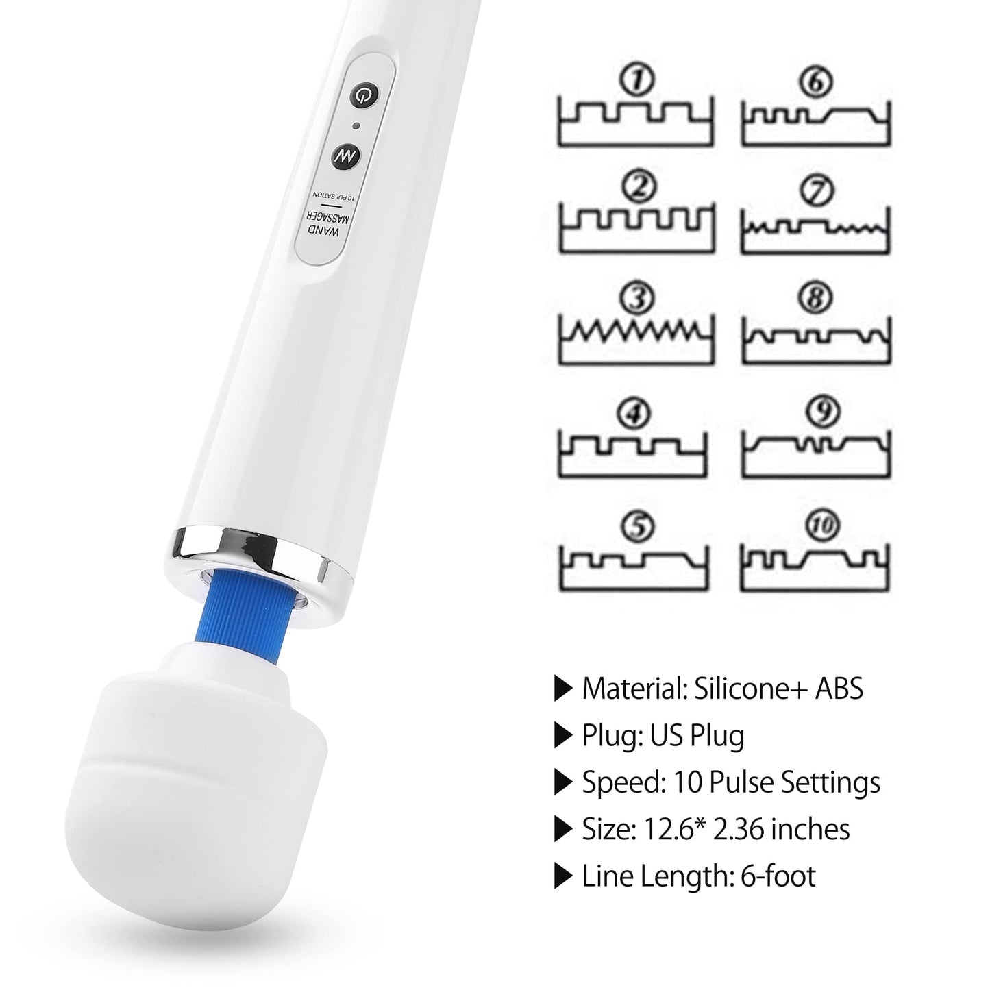 Personal Wand Electric Massager with 10 Powerful Magic Vibrations, Handheld Neck Shoulder Back Body Massager Wand Massage for Deep Muscles Pain Relief (Pink)-White