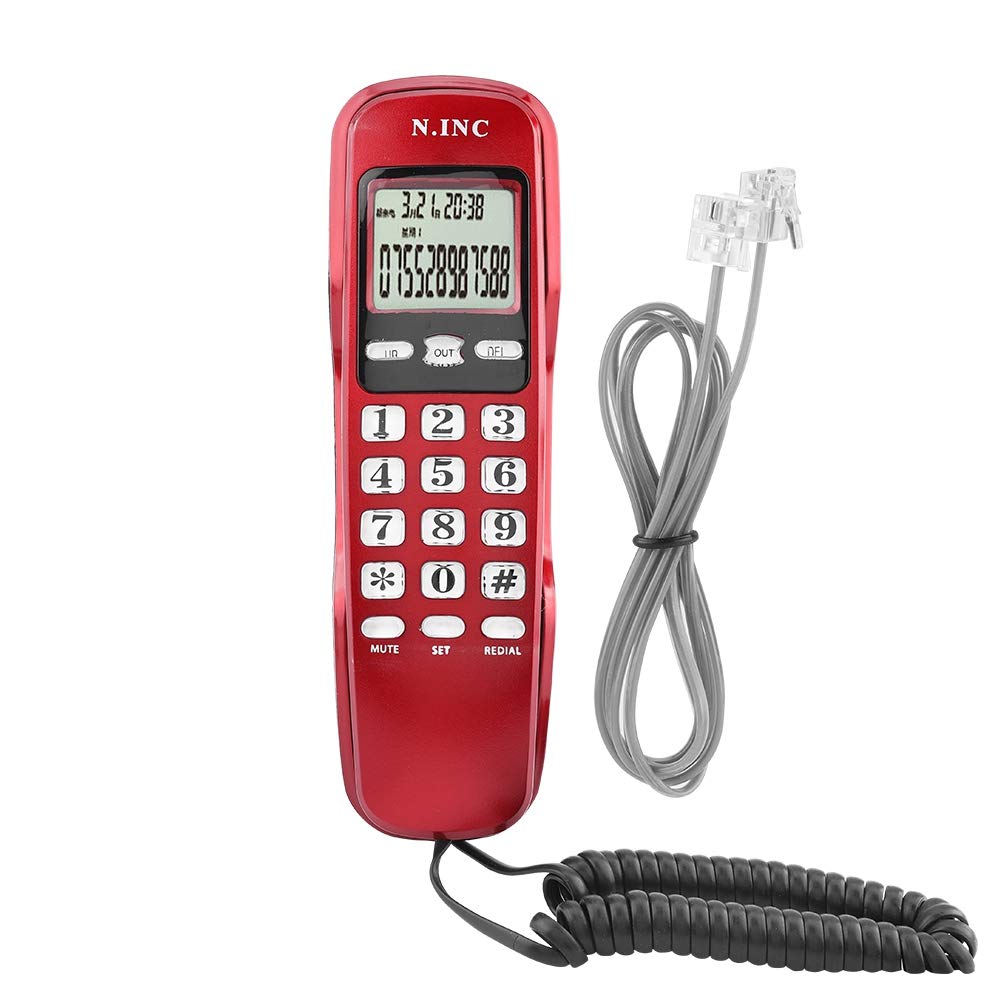 ASHATA Teléfono Fijo con Pantalla LCD, Teléfono con Cable Multifuncional Capacidad de 38 Contactos,Memoria Entrante,Comprobación de Recuerdos,Devolución de Llamada(DTMF/FSK)(Rojo)