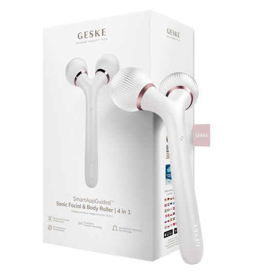 Rodillo Facial y Corporal Sónico GESKE SmartAppGuided™ 4 en 1 para Reafirmar y Definir Rostro y Cuerpo