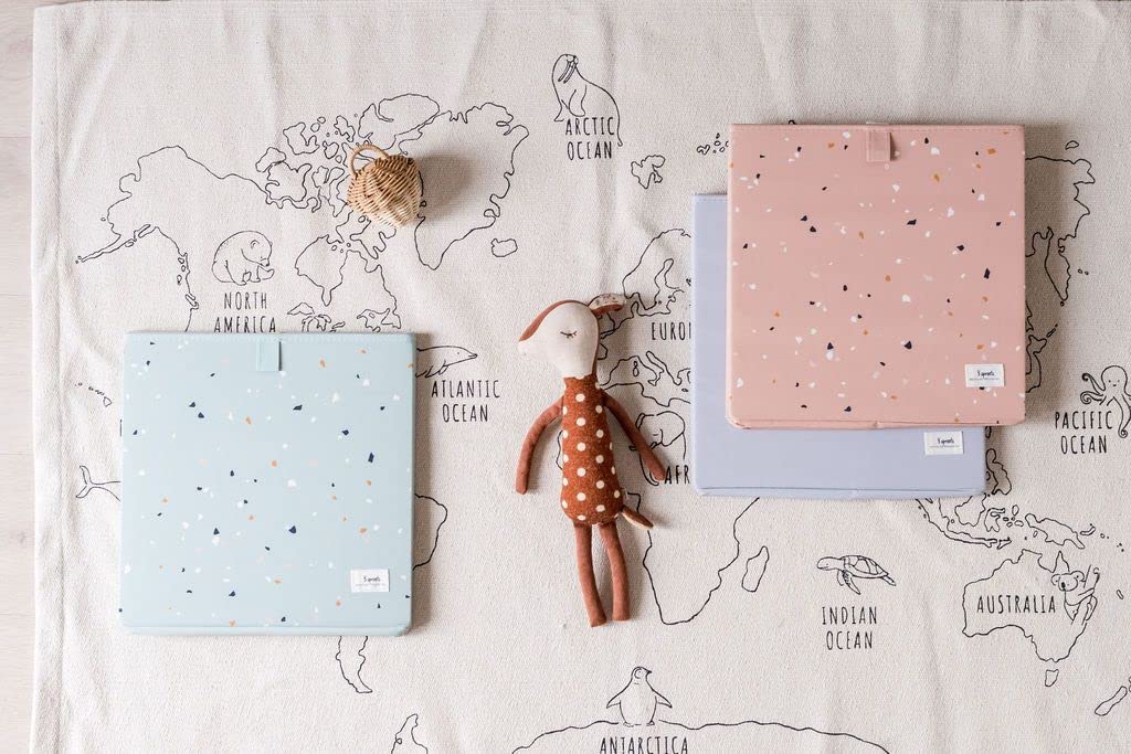 cubeta de almacenamiento de tela reciclada de 3 brotes – Organizador plegable de 13 pulgadas para sistemas de estanterías de cubos, cubos para niños, arcilla de terrazo