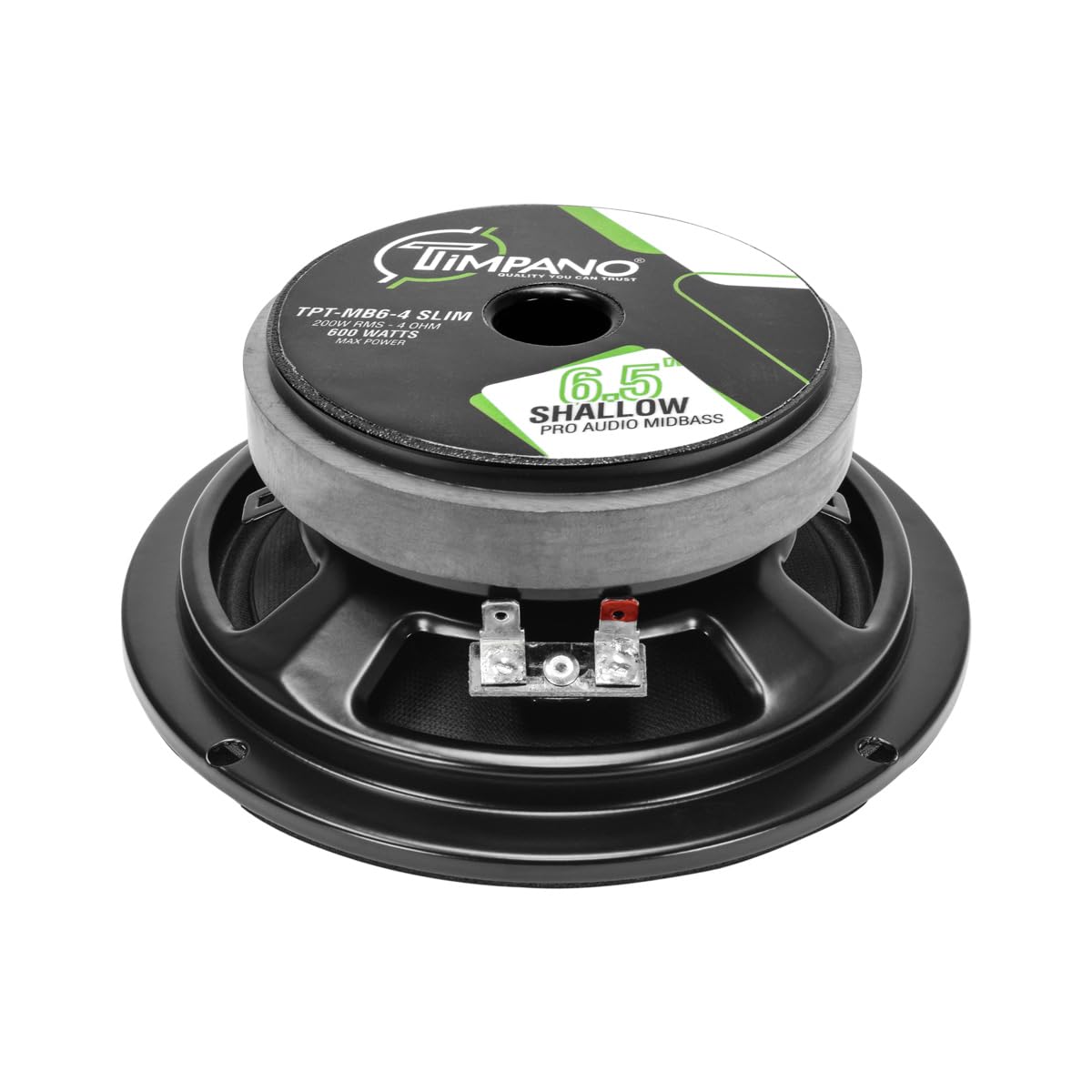 Altavoz de Coche Timpano Negro de 6.5 Pulgadas 600 Vatios Perfil Delgado 4 Ohmios PRO Midbass Audio para Puertas