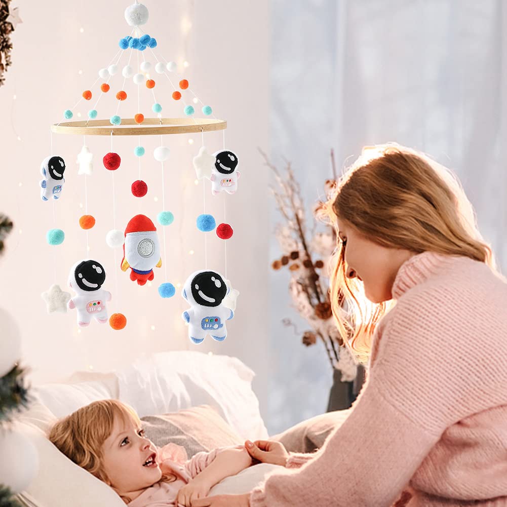 Eforcase Móvil para cuna Astronauta, Móvil de bebé para cuna, Decoración de guardería y techo, Baby shower, Cumpleaños, Navidad, Madera