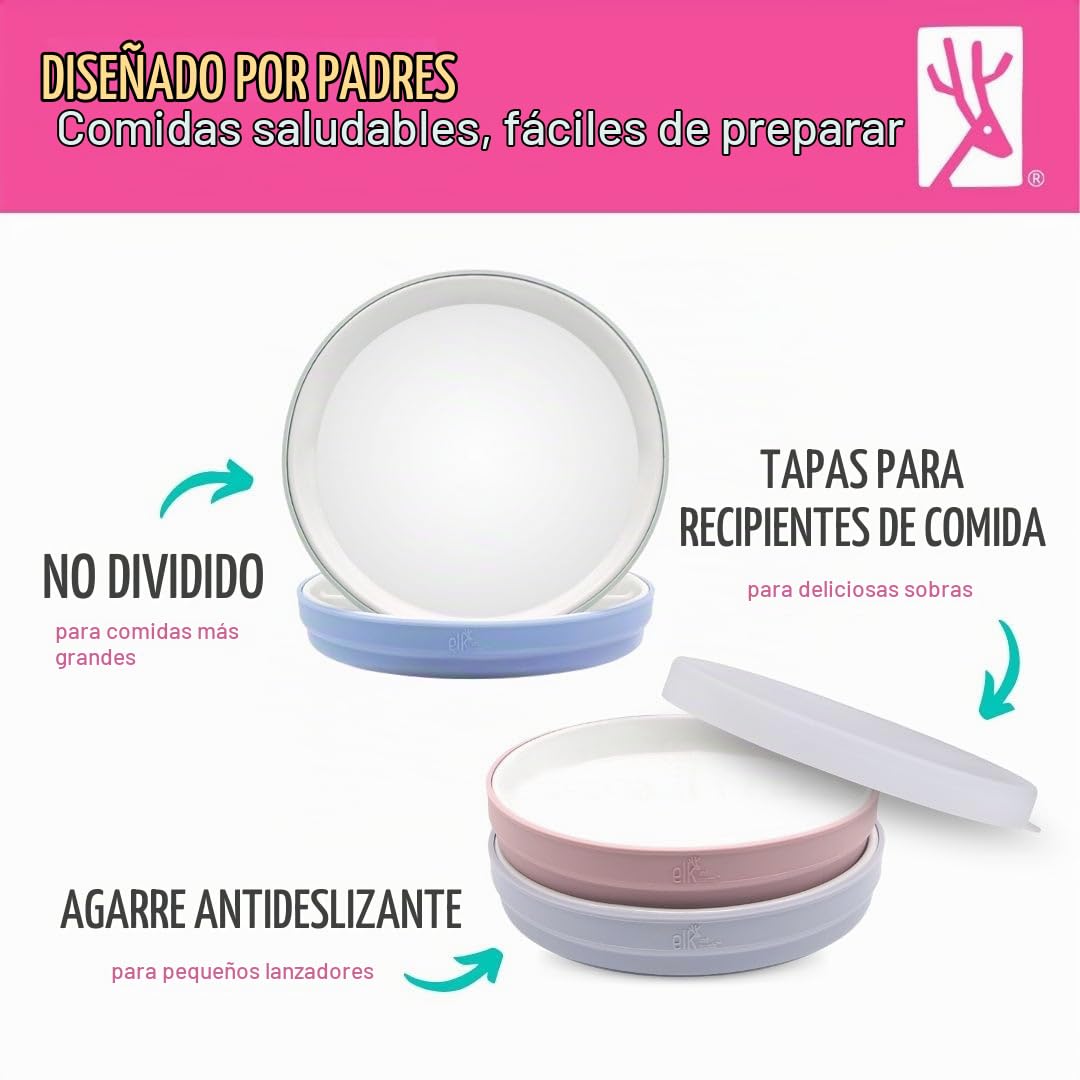 Elk and Friends Placas de porcelana para niños/niños pequeños de 19.8 cm + fundas + tapa | Pack de 4