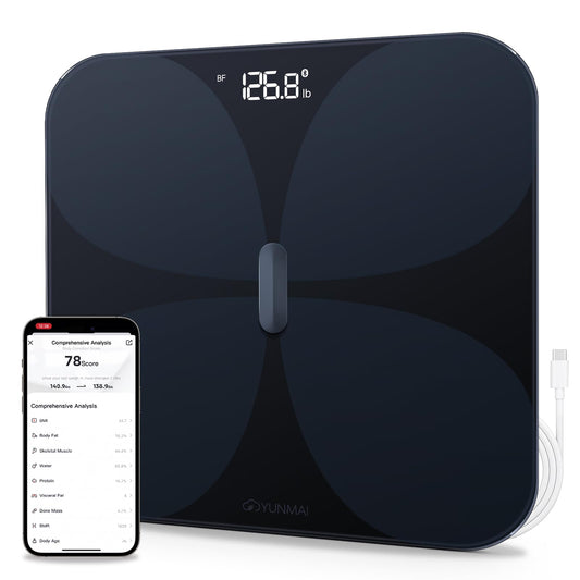 Báscula Inteligente Yunmai para Peso Corporal, Báscula Digital de Baño con IMC, Grasa Corporal, Masa Muscular, Bluetooth, Analizador de 13 Composiciones, Compatible con Apple Health, Recargable 400lb