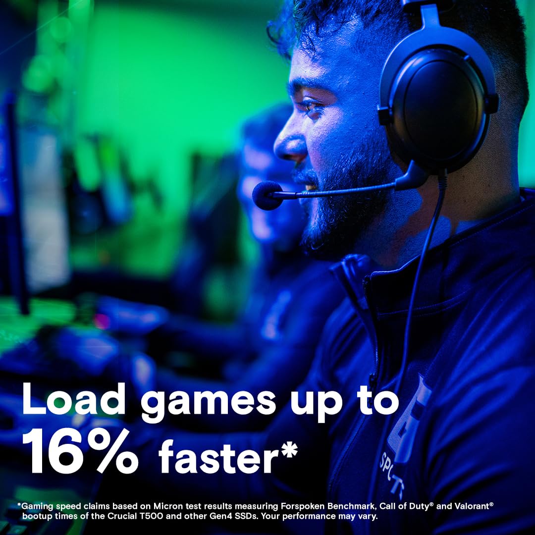 Crucial T500 1TB Gen4 NVMe M.2 SSD Interno para Juegos con disipador de Calor, hasta 7300 MB/s, Compatible con PlayStation 5 + 1mo Adobe CC Todas Las Aplicaciones - CT1000T500SSD5