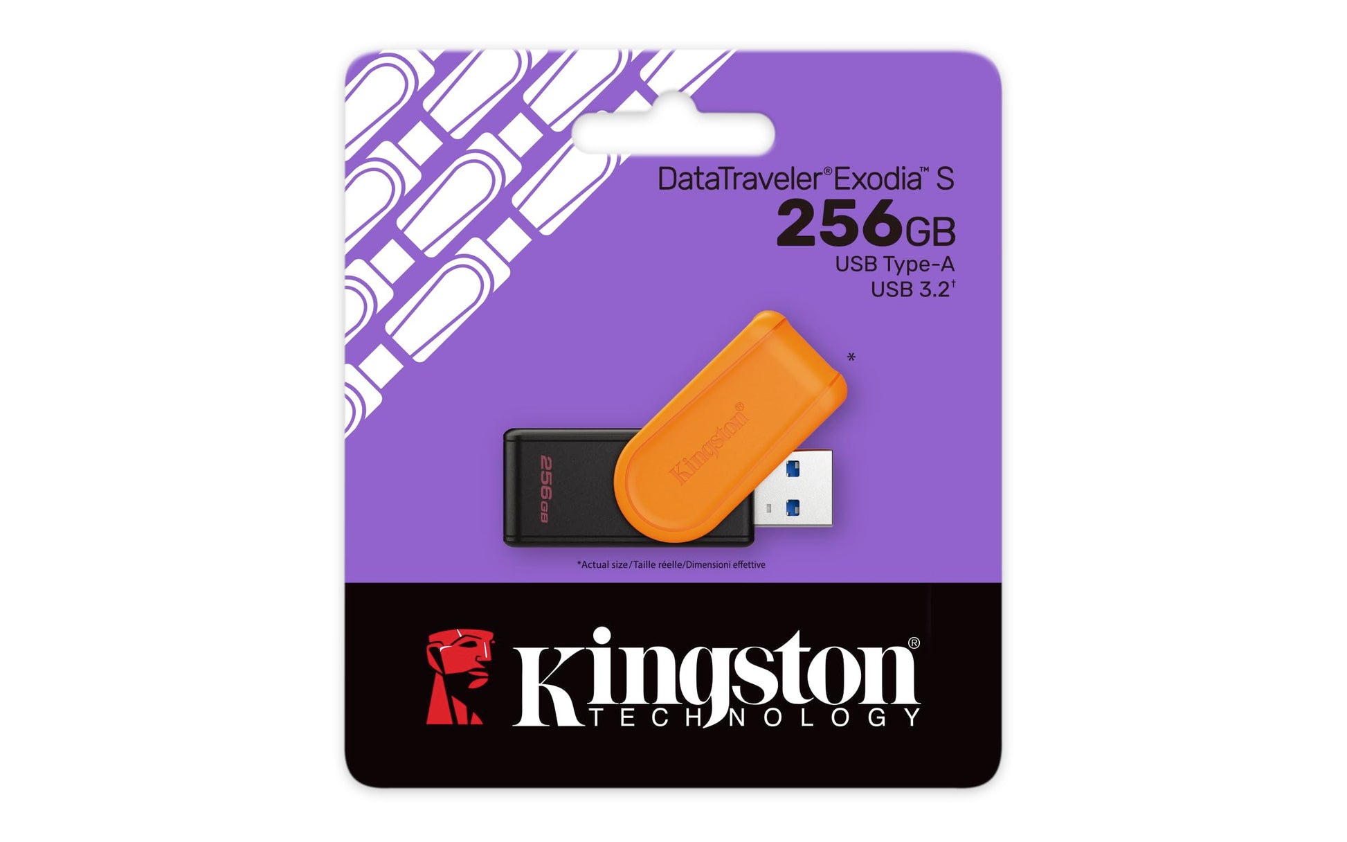 Kingston USB DataTraveler Exodia S, Capacidad: 256GB, USB-A 3.2 Gen 1, Color: Negro/Naranja, SKU: DTXS/256GB