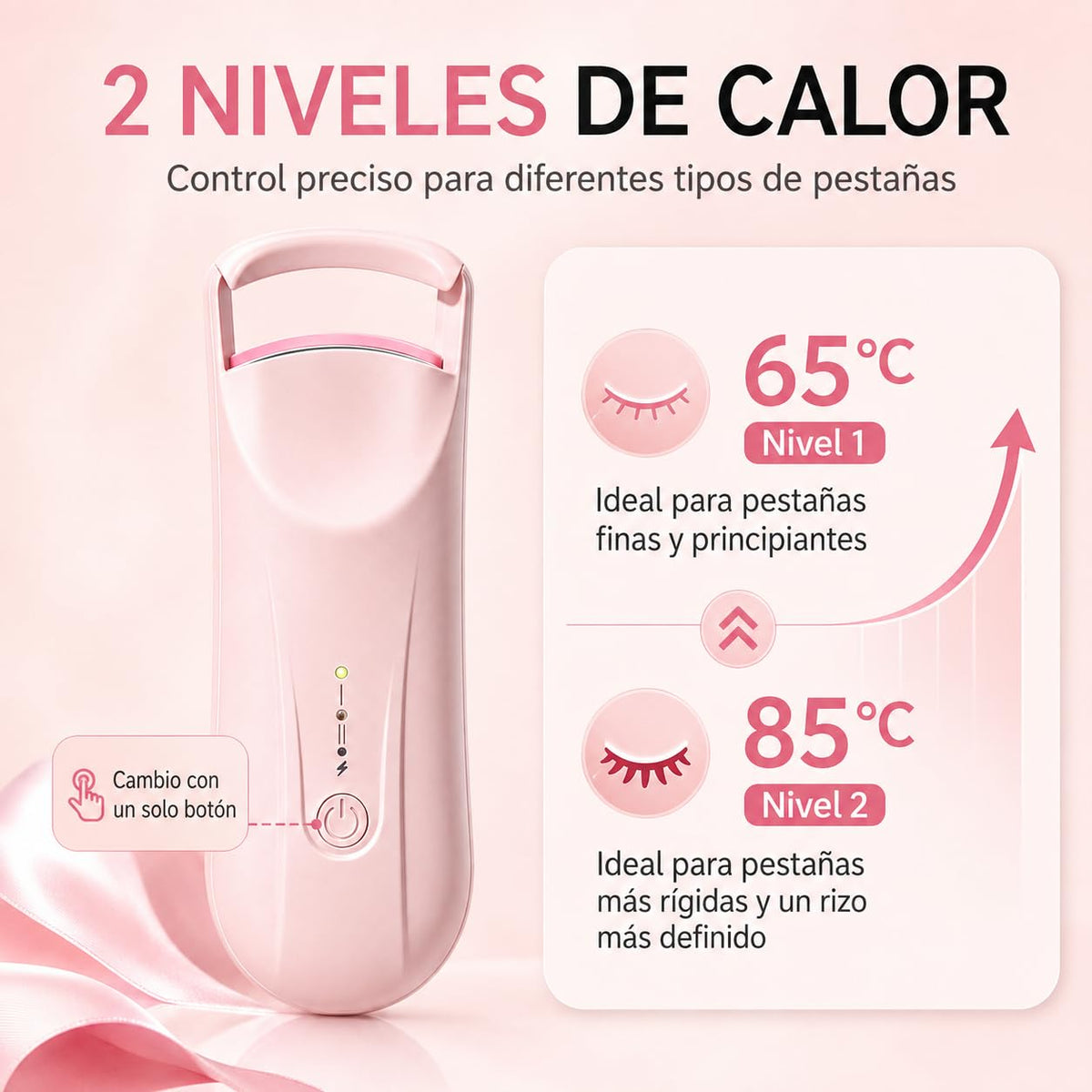 Rizador de Pestañas Eléctrico, Enchinador Térmico Recargable USB-C con 2 Niveles de Temperatura 65°C/85°C, Calentamiento Rápido y Curva 3D, Mini Rizador Portátil para Maquillaje