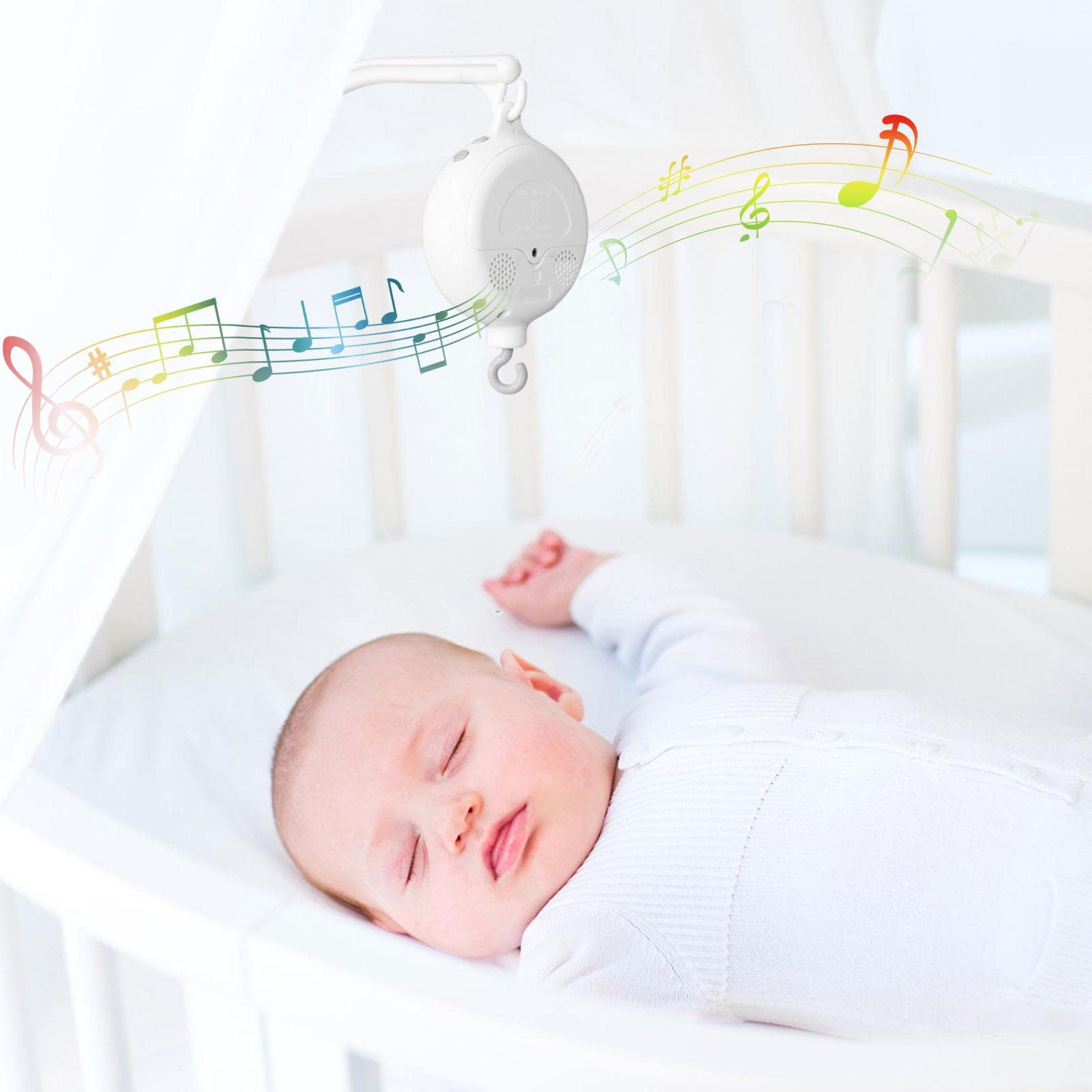 Caja de música móvil para bebé, caja de música móvil para cuna, caja musical girat para cuna, caja de música móvil musical con pilas con 35 canciones incorporadas, motor móvil para cuna, mó l par