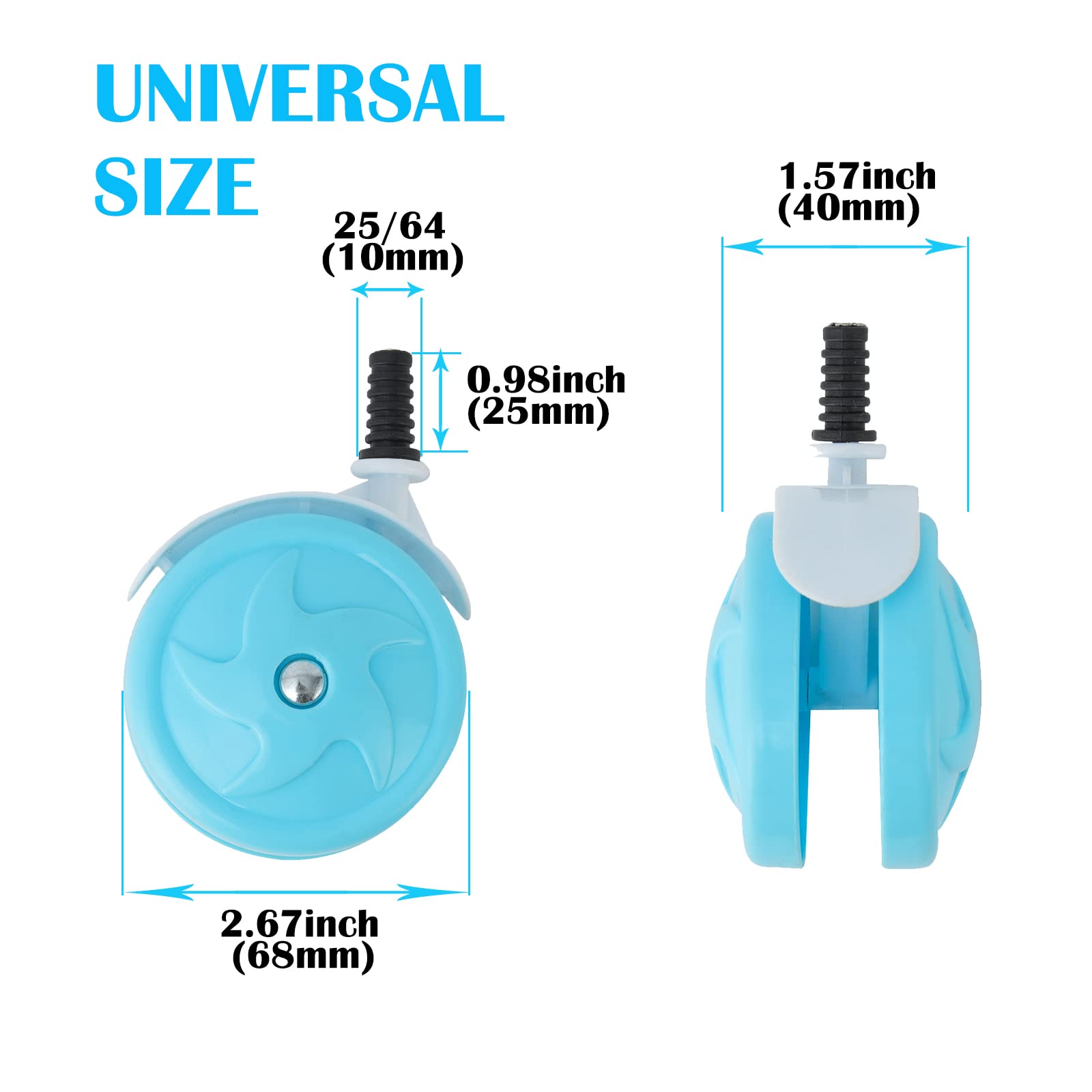 BAYWYI Reemplazo de ruedas para andador de bebé, juego de 2, accesorios para andador de bebé, ruedas de plástico, ruedas universales (10 mm, azul)