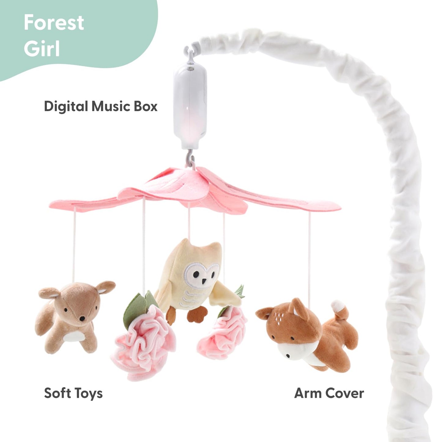 Móvil de Cuna The Peanutshell para Niñas - Móvil Musical para Cuna de Bebé Rosa y Blanco con 12 Canciones de Cuna, Decoración de Guardería de Pequeño Bosque