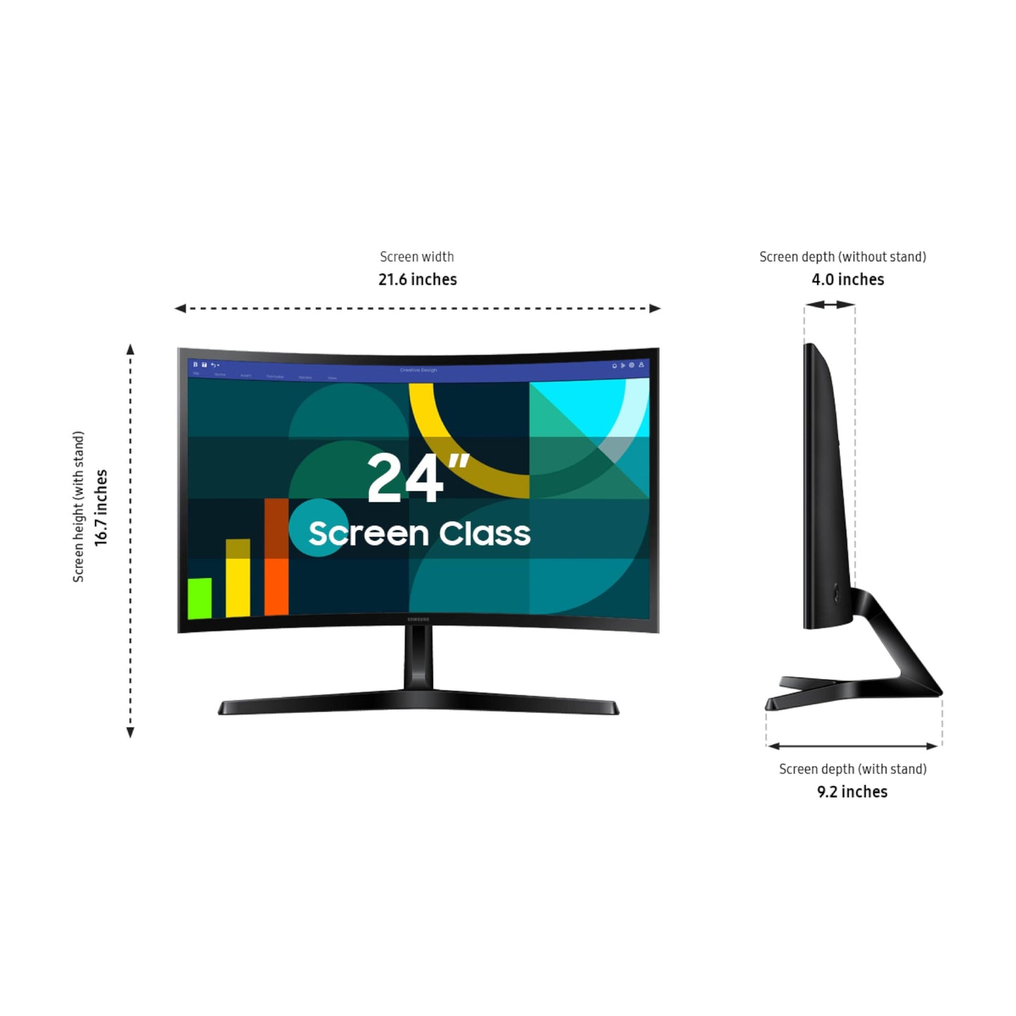 SAMSUNG - Monitor de computadora Curvo FHD 1800R de 24 Pulgadas Essential S3 (S36GD) Series FHD 1800R, 100Hz, Modo de Juego, Comodidad Ocular Avanzada, Puertos HDMI y D-Sub, LS24D366GANXZA, 2024