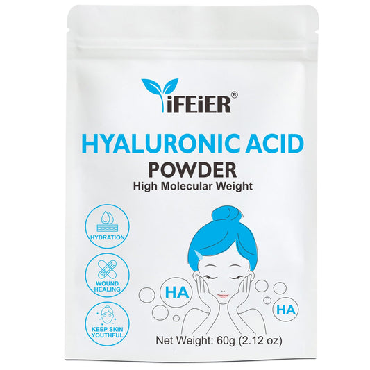 iFEiER- Polvo de ácido hialurónico de alto peso molecular iFEiER (150~180 kDa), 60 g (2,12 oz), grado cosmético.