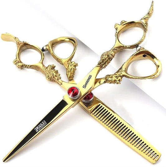 Juego de tijeras profesionales de peluquería de 6 pulgadas, cortapelos de acero inoxidable familiar(6 inches, 2 pieces-D)