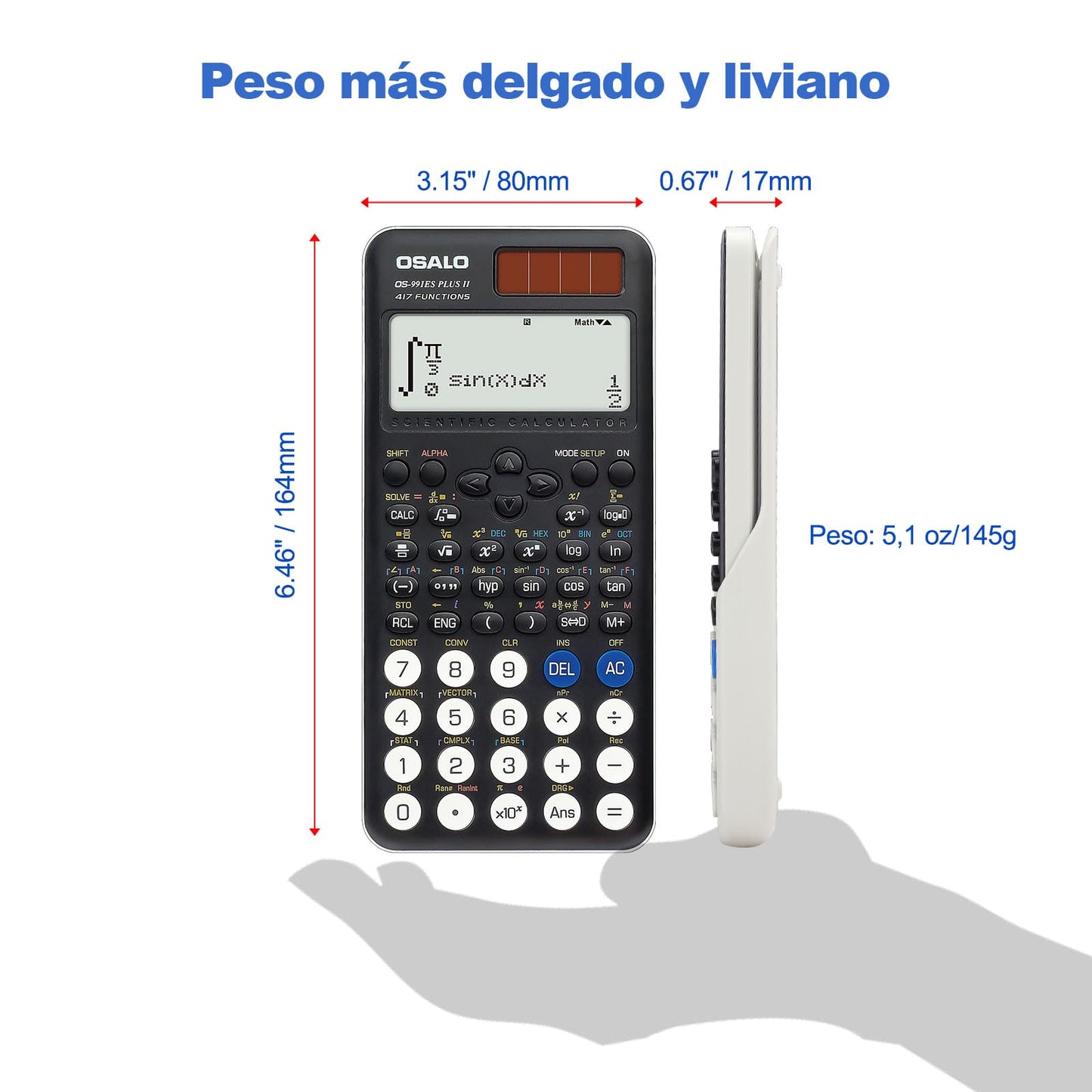 Calculadora Científica Pendancy 417 Función 12 Dígitos Pantalla Escrita Solares y Batería para Estudiantes y Universitarios