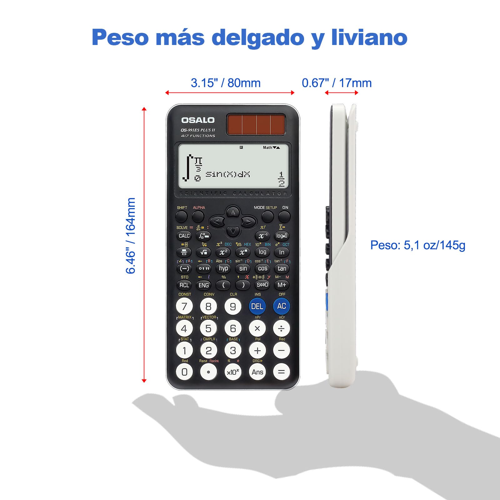 Calculadora Científica Pendancy 417 Función 12 Dígitos Pantalla Escrita Solares y Batería para Estudiantes y Universitarios