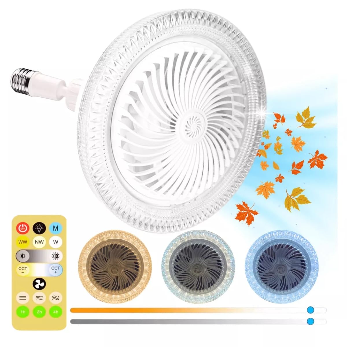Lámpara Techo Foco Ventilador 30W Blanco 3 Tonos Control Remoto 3 Velocidades Carcasa Transparente Dosyu