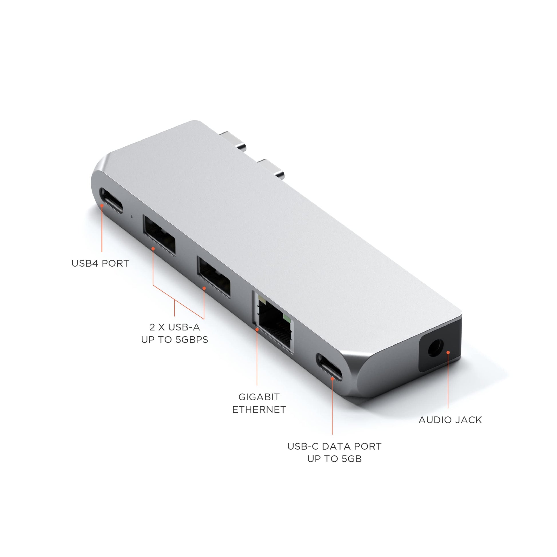 Hub Pro Mini SATECHI Plata USB4 con Ethernet y Jack de Audio para MacBook Pro/Air M2/M1