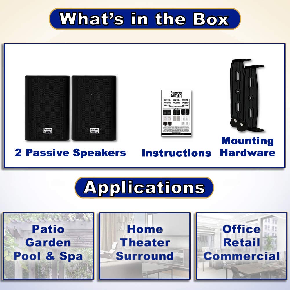 Bocinas de Interior y Exterior Acoustic Audio AA351B Negro Juego de 2
