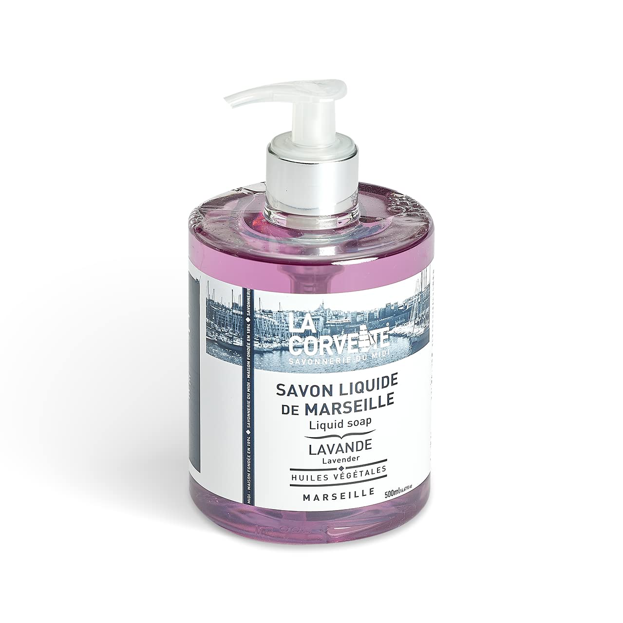 La Corvette | Jabón Liquido para Manos de Lavanda con Dispensador, Hecho en Marsella 100% de Aceites Vegetales Puros, Sin Parabenos, 500 ml