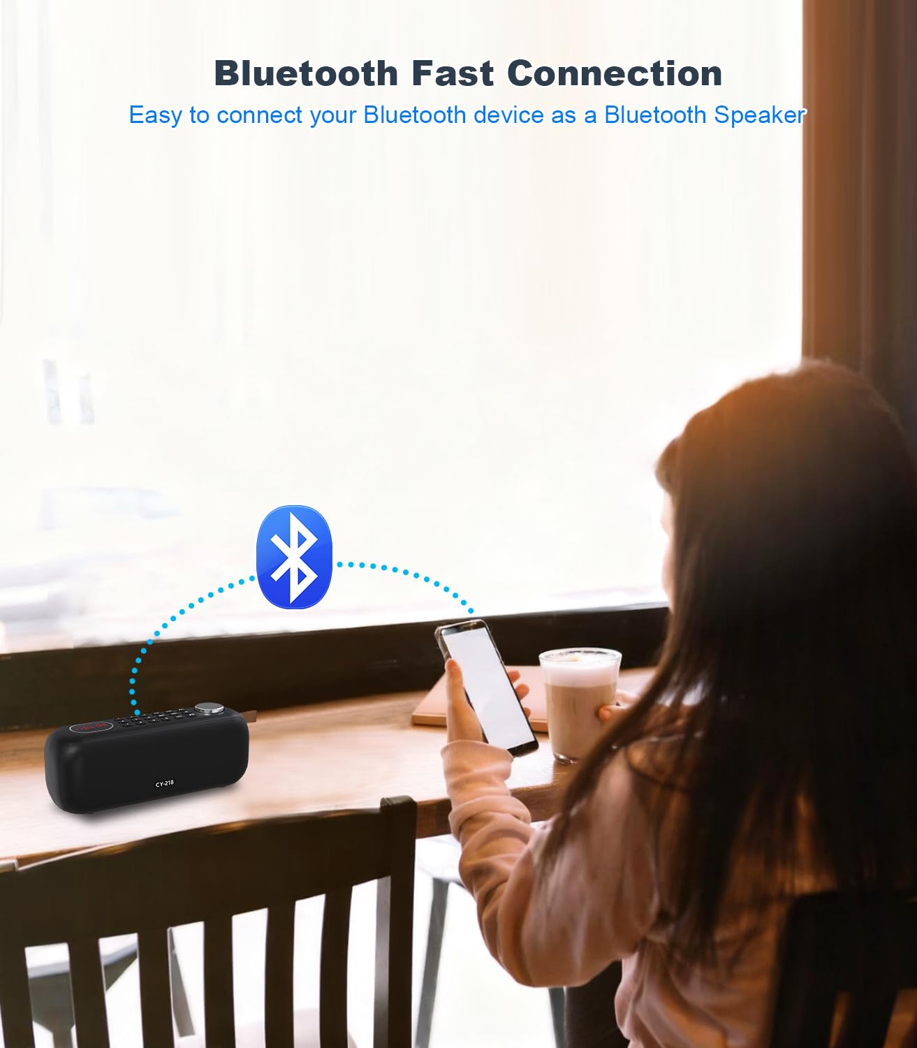 ONGTEED - Altavoz Bluetooth portátil con radio FM digital, compatible con tarjeta USB/SD MP3 Play/AUX/REC, batería recargable integrada de 3000 mAh, altavoz súper sonido y conector para auriculares