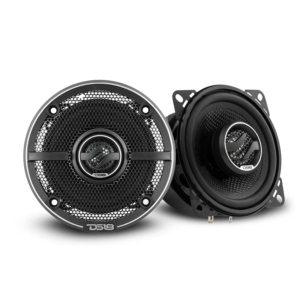 DS18 ZXI-44 Altavoz coaxial de Audio para Coche de 4 Pulgadas con Altavoz de Agudos de neodimio Integrado y Cono de Kevlar – 2 vías 150 vatios máximo 4 ohmios (2 Altavoces)