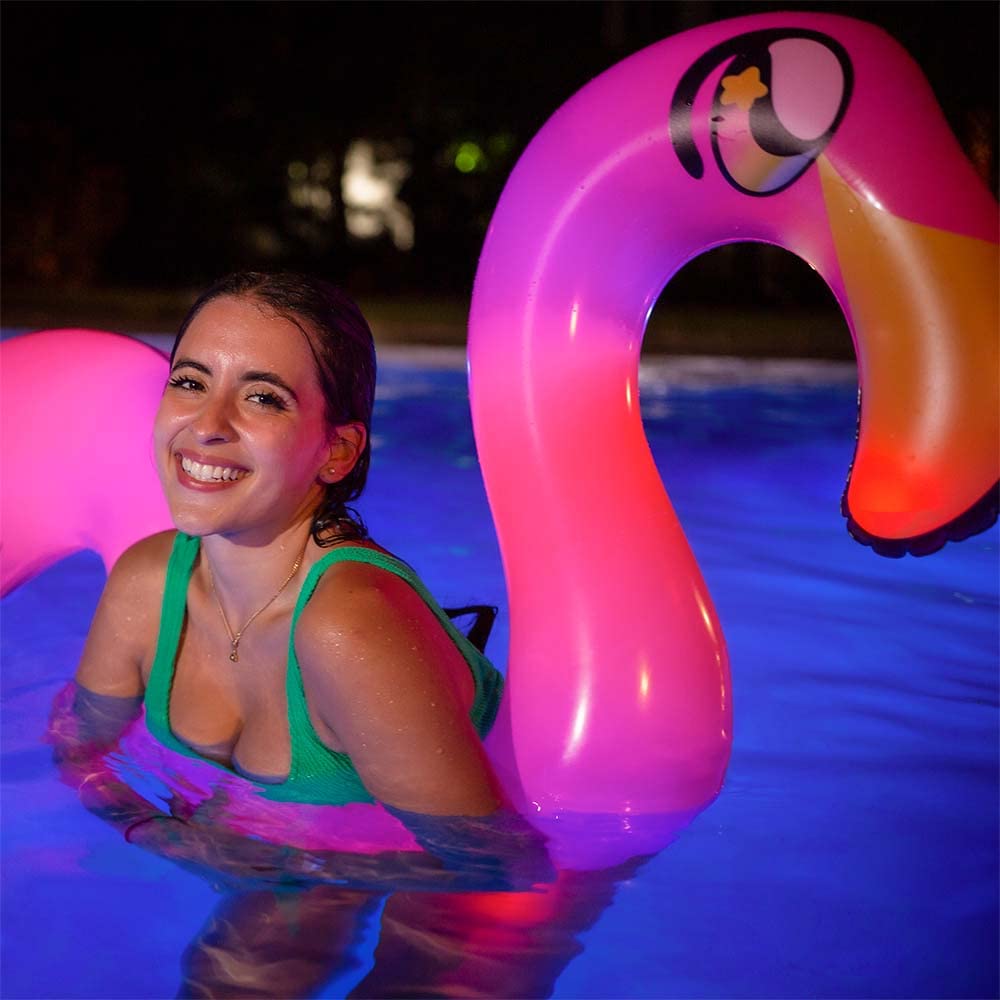 Fideos LED iluminados con flamenco para montar en la piscina
