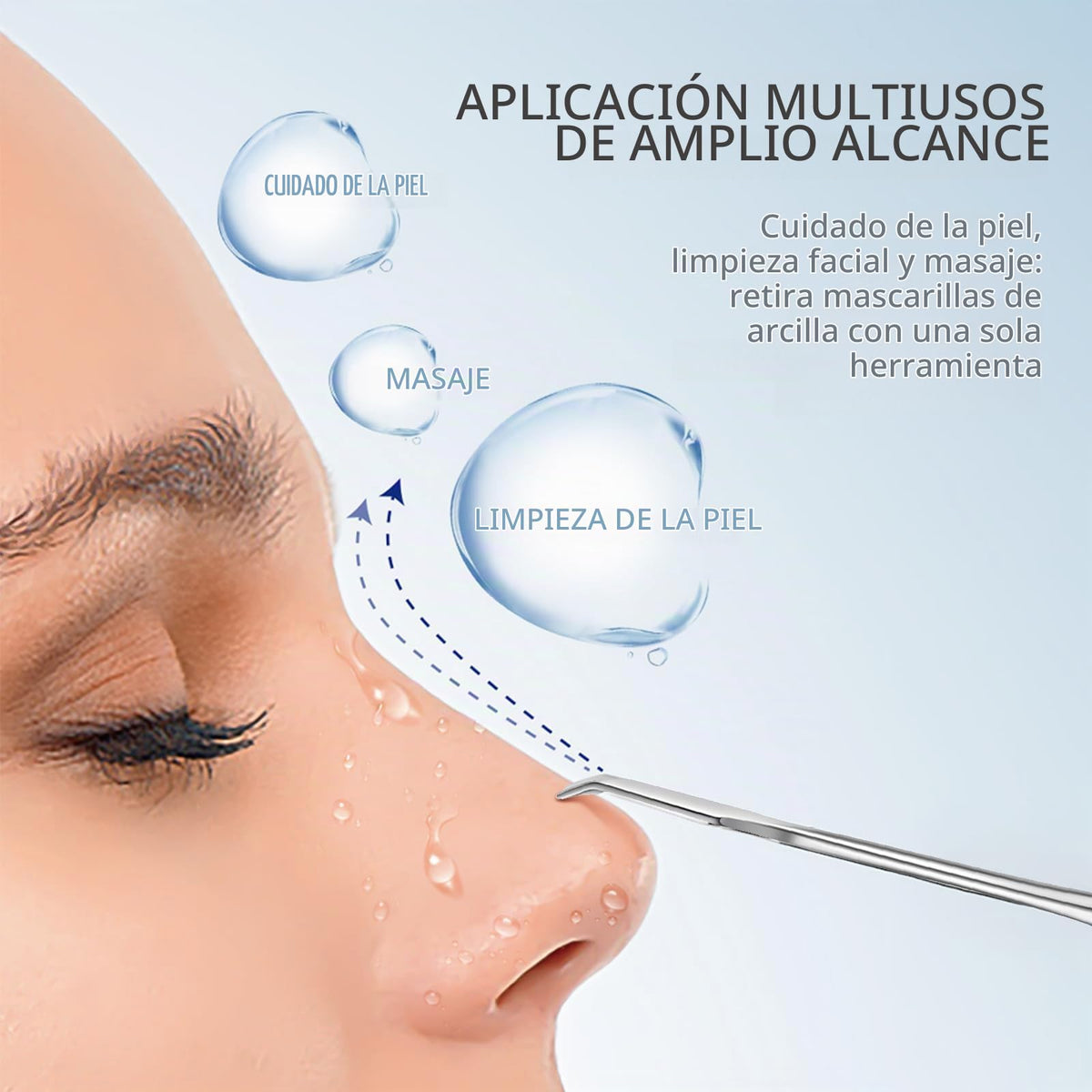 Ausomtek- Espátula de doble cabezal para puntos negros de AUSOMTEK, herramienta para preparar poros, removedor de puntos blancos, acero inoxidable, color cian