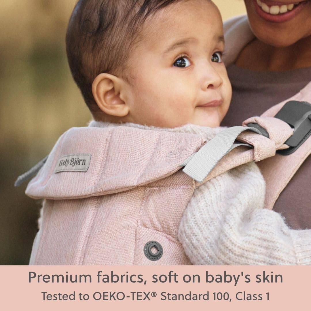 BabyBjörn Canguro Portabebé Harmony, Tejido Jaspeado, Rosa claro | Ergonómico, para recién nacidos hasta los 3 años (3.2–15 kg), 4 posiciones, posición de piernas ajustable, suave y cómodo