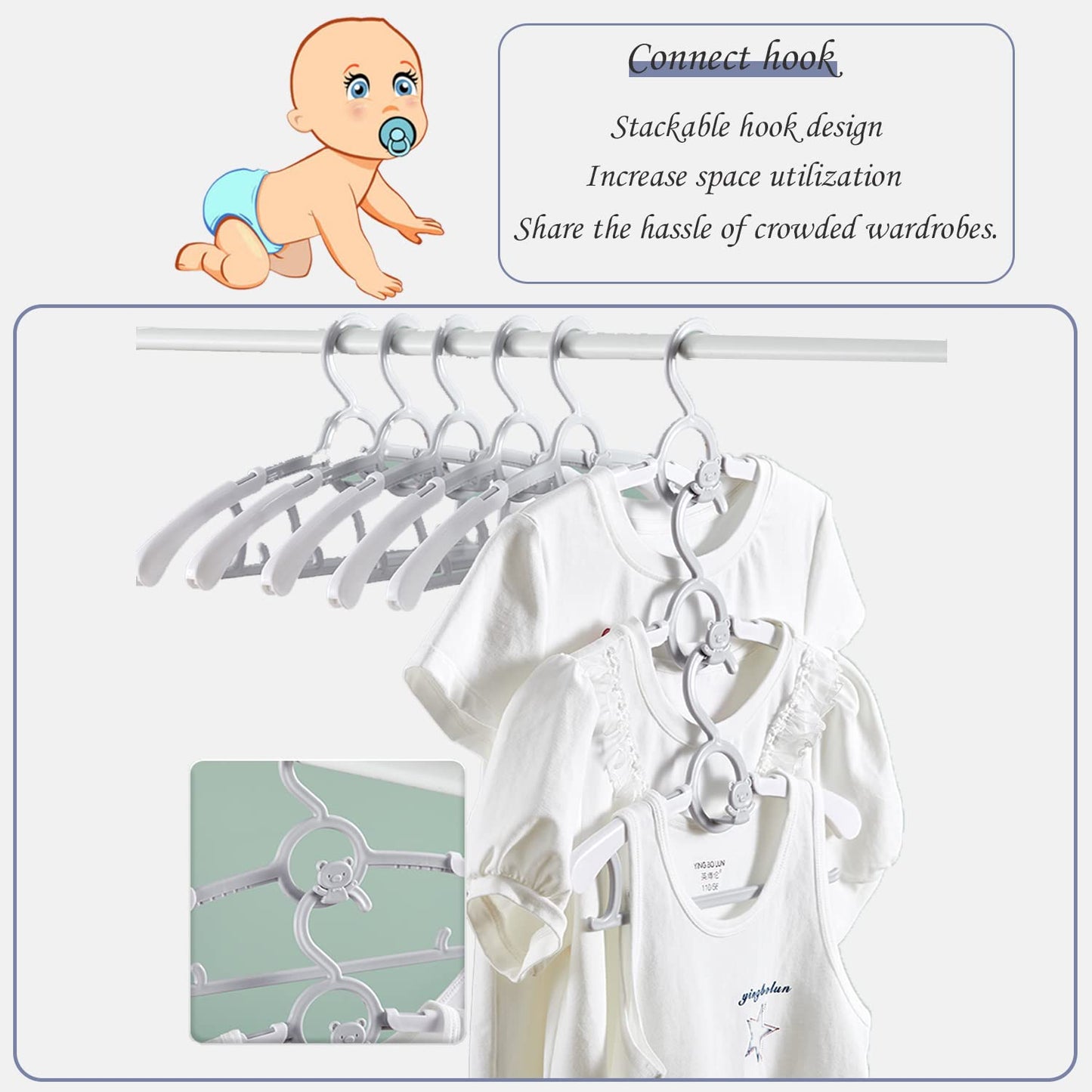 JSF - Perchas para niños, antideslizantes, paquete de 20 perchas para bebés, hangar para bebés