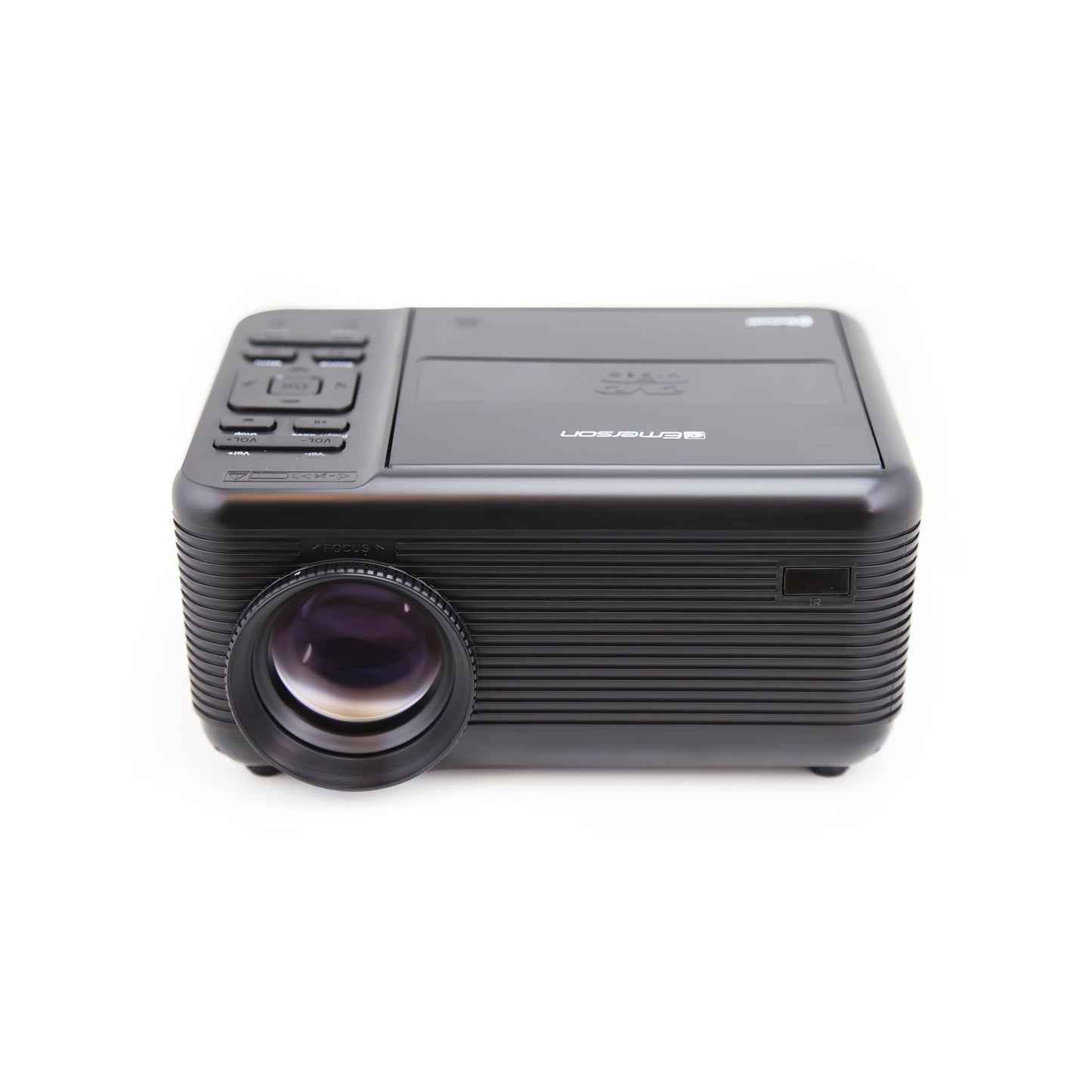 Emerson EVP-2501C - Proyector de cine en casa de 150 pulgadas, reproductor de DVD combinado con Bluetooth, entradas HDMI y USB, altavoz estéreo, control remoto y visualización de proyector, ideal para