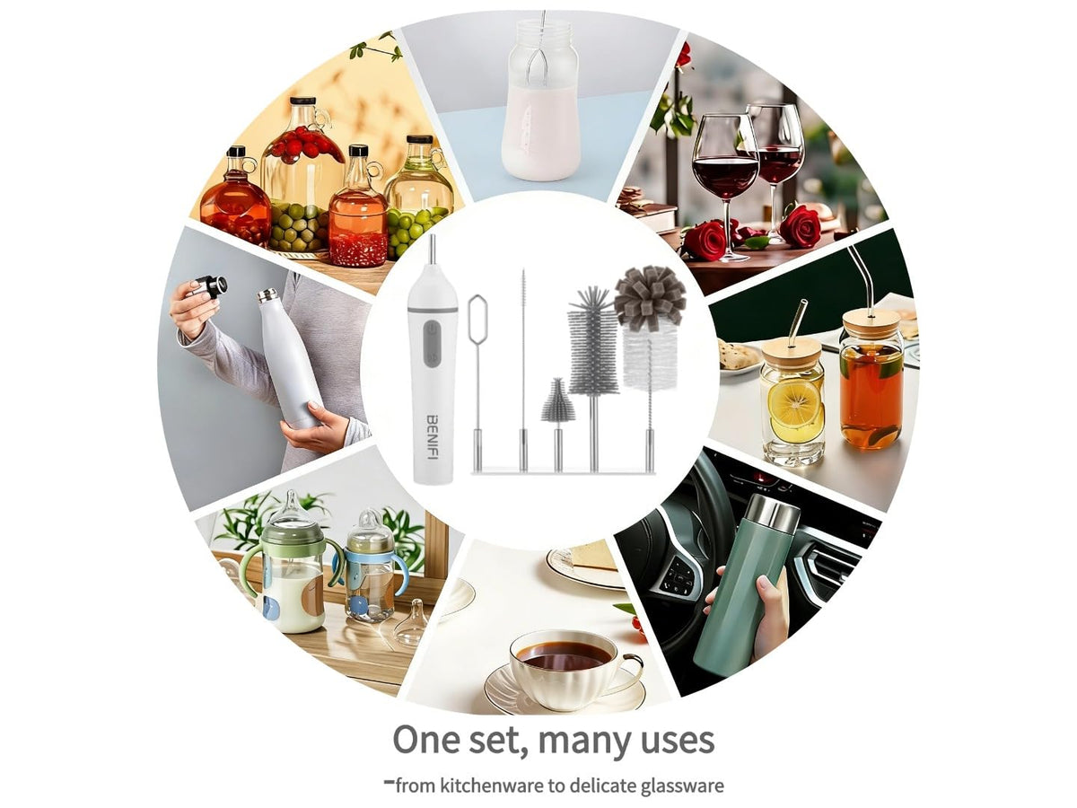 Benifi Electric Bottle Cleaner Pro, cepillo para polvo 11 en 1, estante de secado, cepillo para polvo de botella de esponja, limpiador de botellas de silicona, mezclador de fórmula, cepillo para polvo