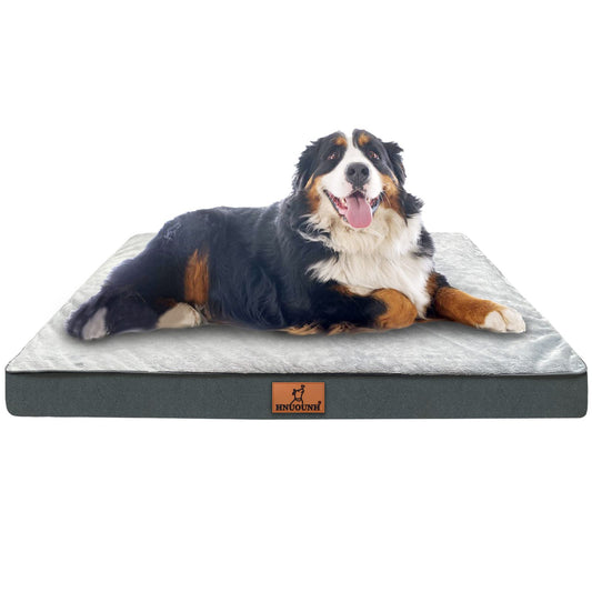 HNUOUNH Cama ortopédica para perros, cama impermeable para perros medianos, grandes y extragrandes, cama para mascotas con funda extraíble lavable y parte inferior antideslizante, color gris, XXL (47 x 29 x 4 pulgadas)