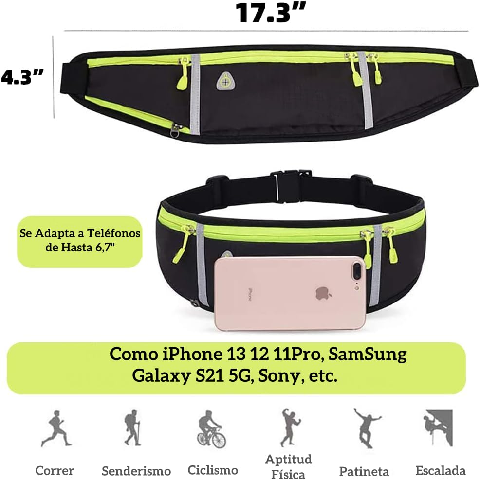 Cangurera Deportiva, Riñonera Deportiva con 1 Botellas de Agua, Riñonera Deportiva con Cinturón Regulable,Bolsillos de Auricular y Teléfono,correr,gimnasia,ciclismo,viajes y actividades al aire libre
