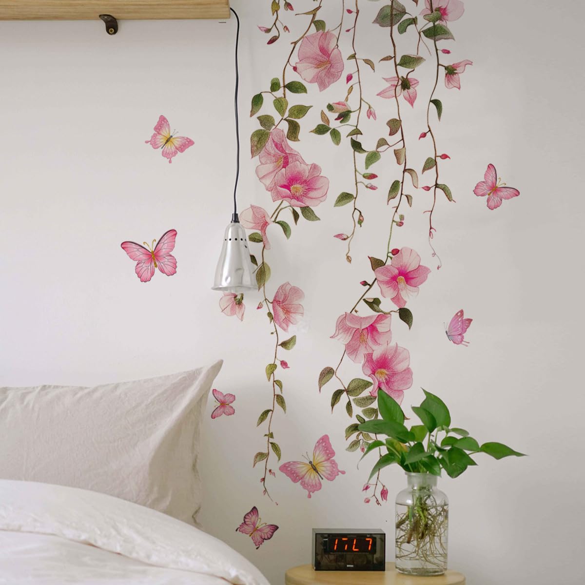 Calcomanías de pared de flores rosas de primavera, para colgar y pegar con flores de vid decorativas, para decoración de pared extraíbles para niñas, recámara, sala de estar, guardería, papel pintado