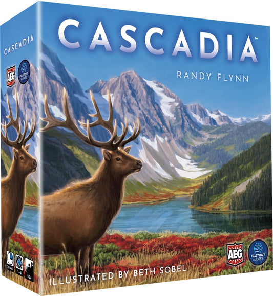 Alderac Entertainment Group (AEG) Cascadia: Juego de mesa para 1-4 jugadores, edad recomendada 12+, género Ecología, tema Cascadia, ecosistemas del noroeste Pacífico, tiempo de juego 30-45 minutos