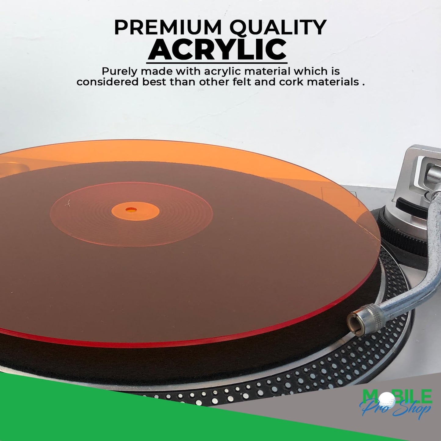 Mobile Pro Shop Turntable Acrylic Slipmat for Vinyl LP Record Players - 2.7mm thick Provides Tighter bass & improves sound quality - 12" Platter mat (Orange_lit)