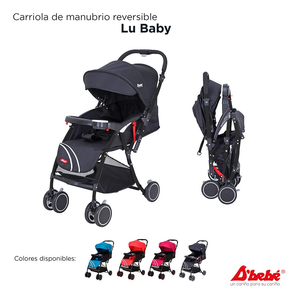 D´BEBÉ - Carriola Lu Baby - Carriola con Manubrio Reversible - Permite tener al Bebé siempre a la vista - Incluye Charola Porta Biberones - Color Negro