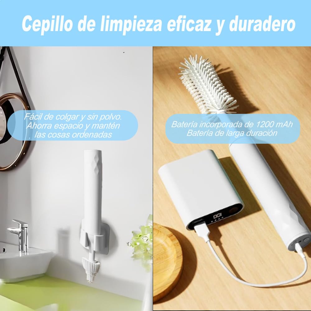 Cepillo de Botella Eléctricos, Juego de cepillos eléctricos para limpiar biberones, con cepillo para biberón, 2 cepillos para chupón, limpiador de popotes, Apto para biberones de Cocina y de Leche